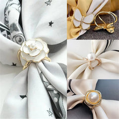 2024 New In-Women's Elegant Pearl Floral Scarf Ring Clip